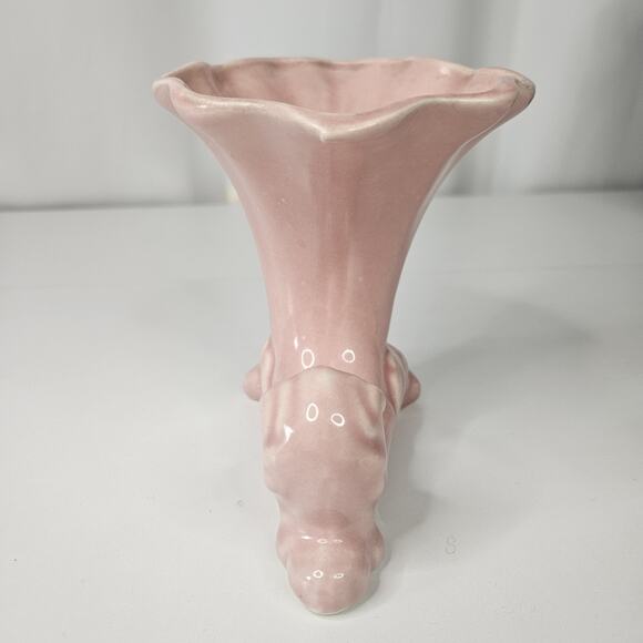 Vintage 50's Pink Pottery Cornucopia Flower Vase Mid-Century Cottage Planter - Picture 5 of 8